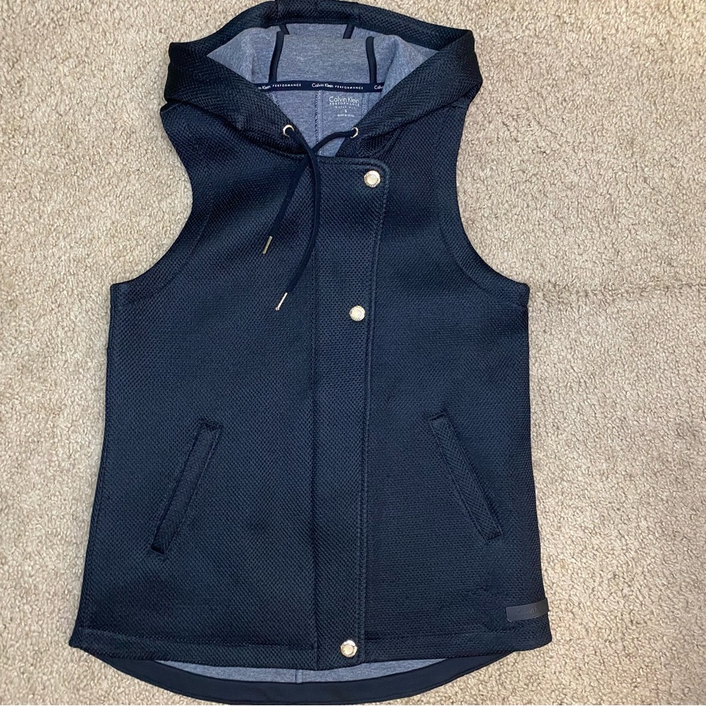 CALVIN KLEIN Performance Quick Dry Hooded Zip Front Vest Black